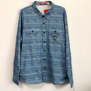 Shinesty Smashburger Mens Shirt XL Blue Button Front Novelty‎ RARE Pockets NEW